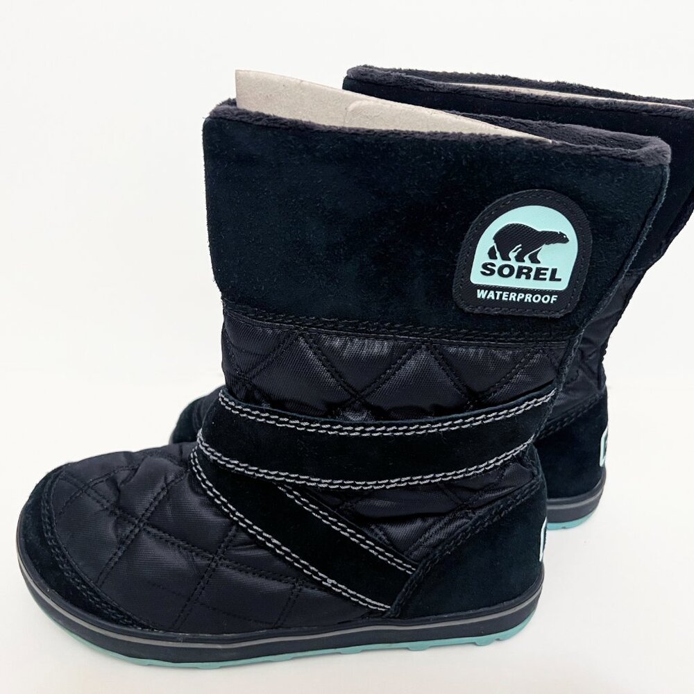 Sorel Glacy Slip-On Snow Boots, Black and Teal